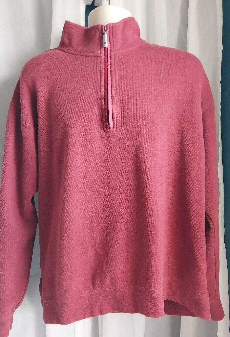 Orvis Men's Quarter Zip Pullover Sweater XL Burgundy 100% Cotton - Picture 3 of 4